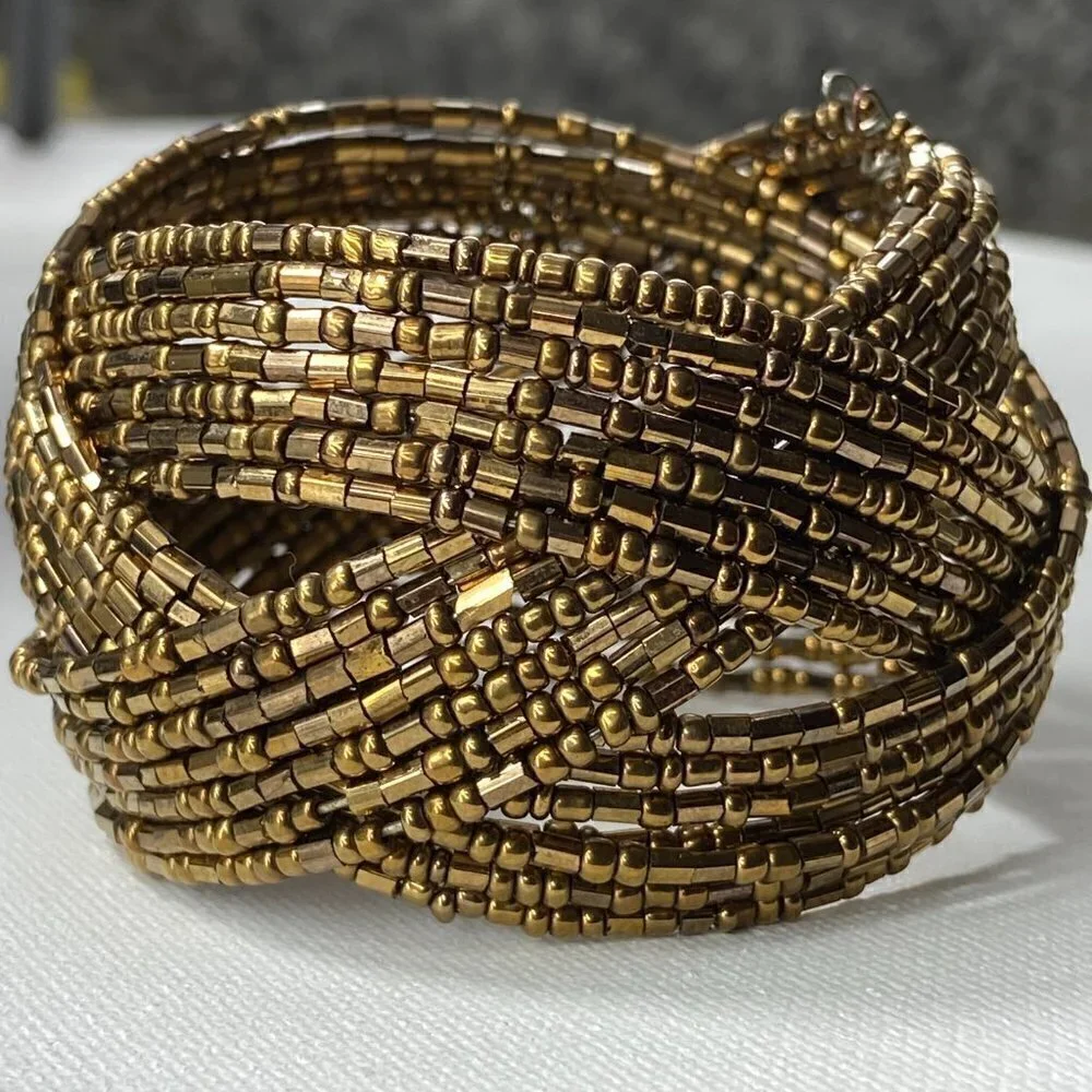 Chunky Gold Beaded Cuff Bracelet, Bohemian Vibe